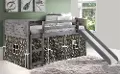Louver Antique Gray Twin Loft Bed with Camo Tent and Slide