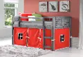 Louver Antique Gray Twin Loft Bed with Red Tent
