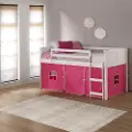 Louver White Twin Loft Bed with Pink Tent