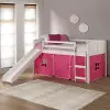 Louver White Twin Loft Bed with Pink Tent and Slide