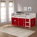 Louver White Twin Loft Bed with Red Tent
