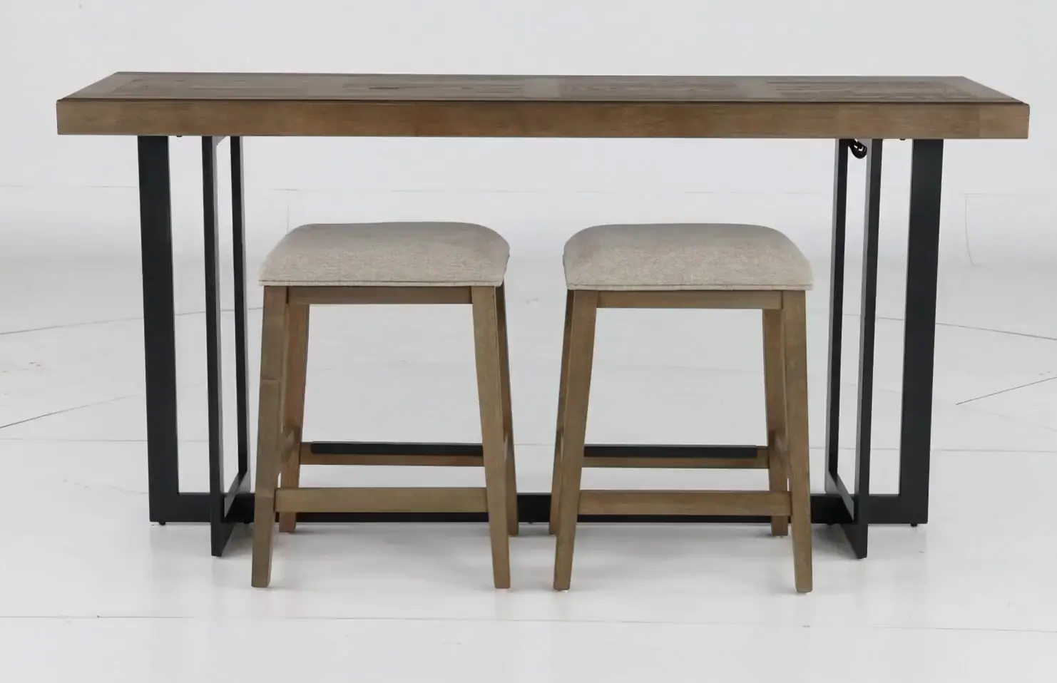 Eden Brown and Black Sofa Table with Upholstered Stools-14
