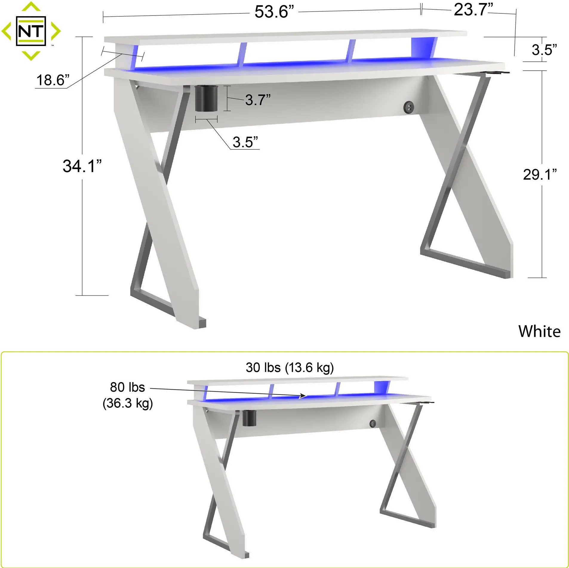 White Gaming Desk with Riser - Xtreme-8