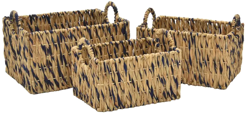 Antoinette 15 Inch Medium Brown and Black Water Hyacinth Basket