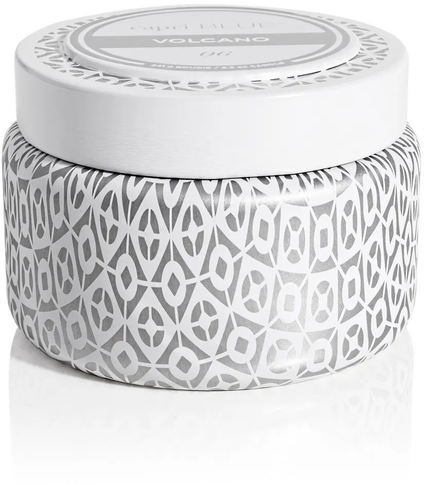 8.5 oz Volcano Signature White and Silver Printed Travel Tin Candle-1