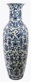 Rosa 48 Inch Blue and White Floral Floor Vase