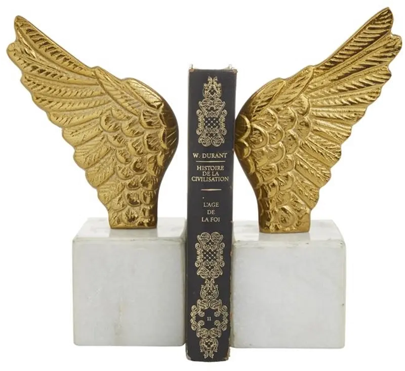 Set of 2 Aluminum and Gold Wing Bookends