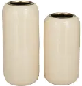 13 Inch Cream and Gold Metal Vase