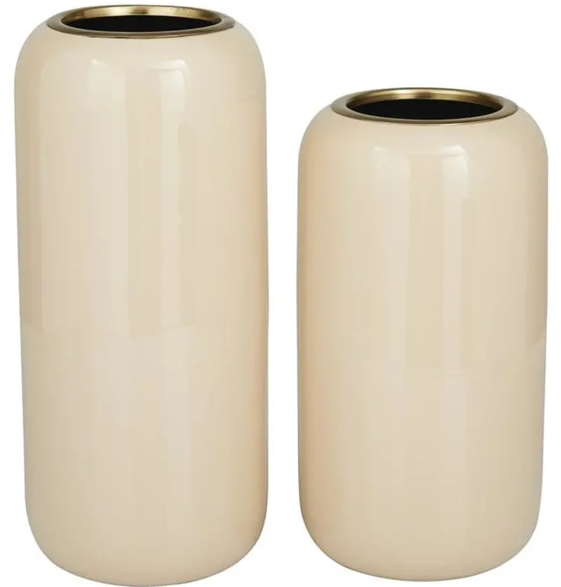 11 Inch Cream and Gold Metal Vase