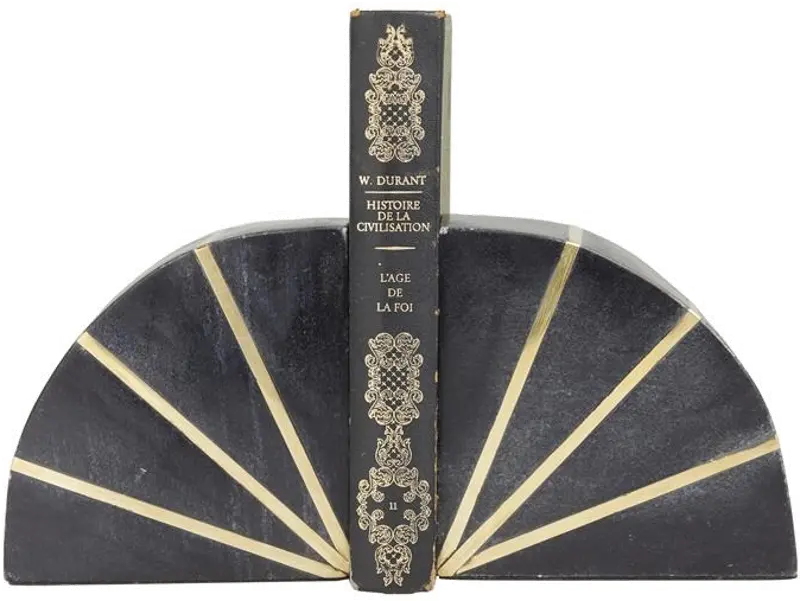 Set of 2 Black Marbled Bookends