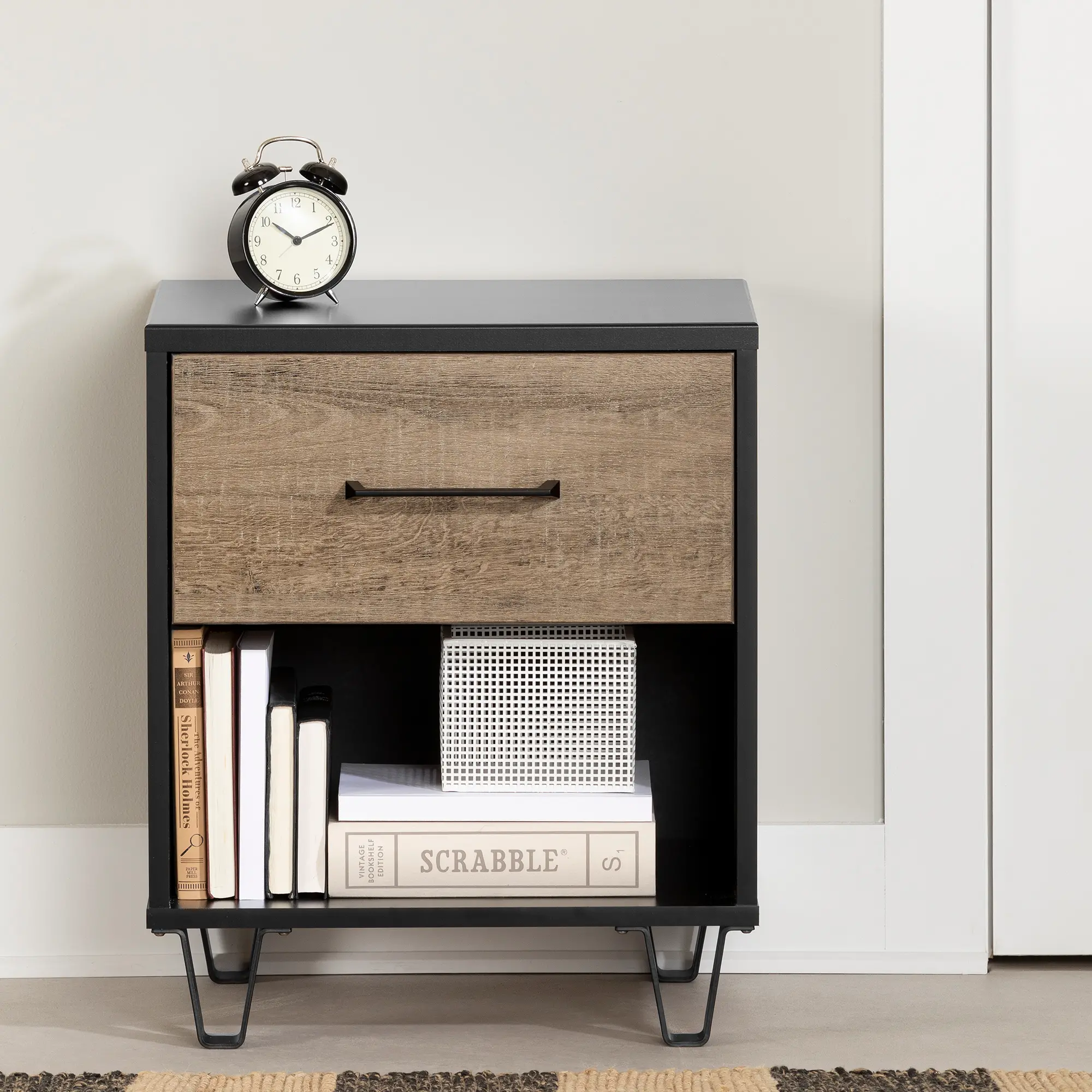 13482 Arlene Weathered Oak and Matte Black Nightstand - South Shore-3