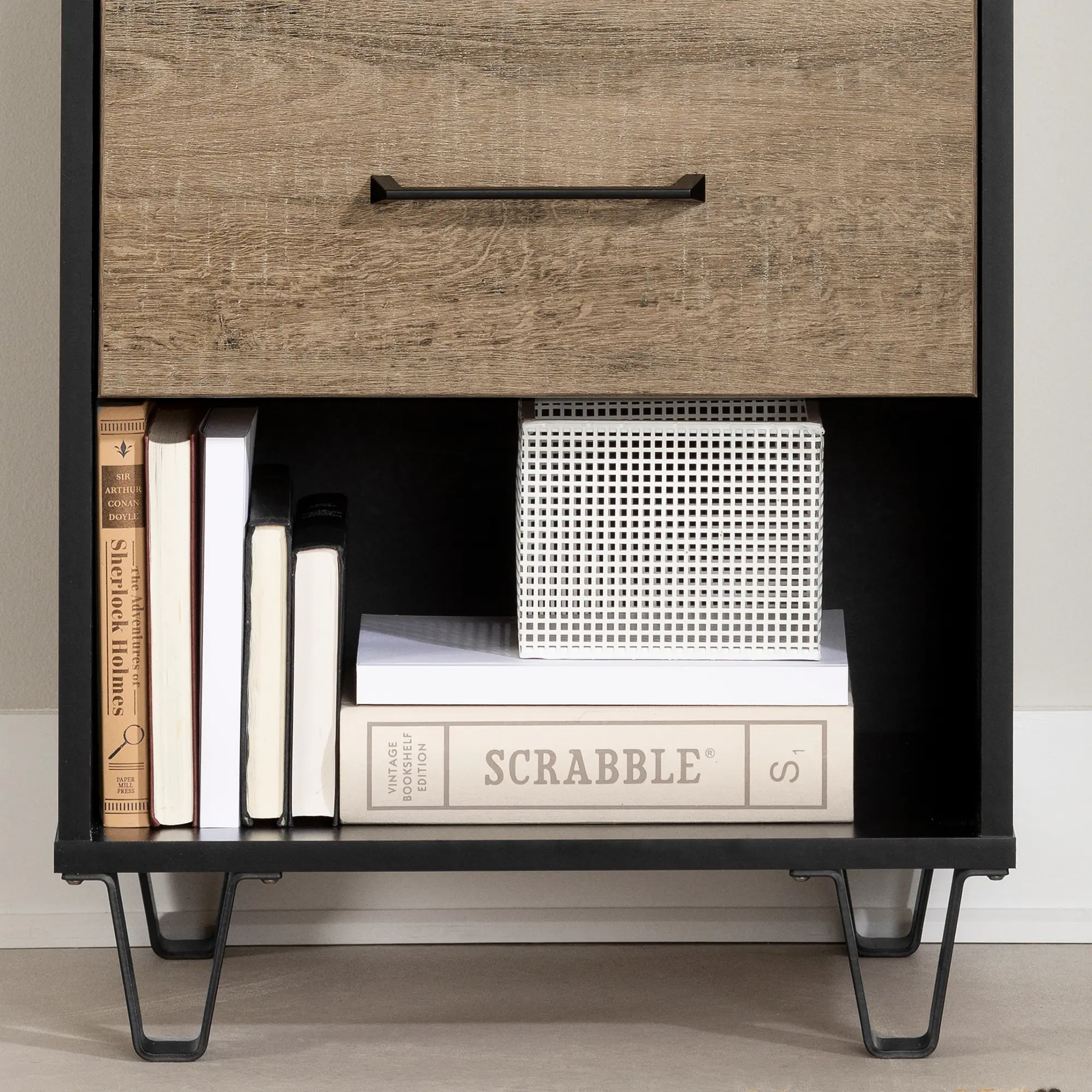 13482 Arlene Weathered Oak and Matte Black Nightstand - South Shore-4
