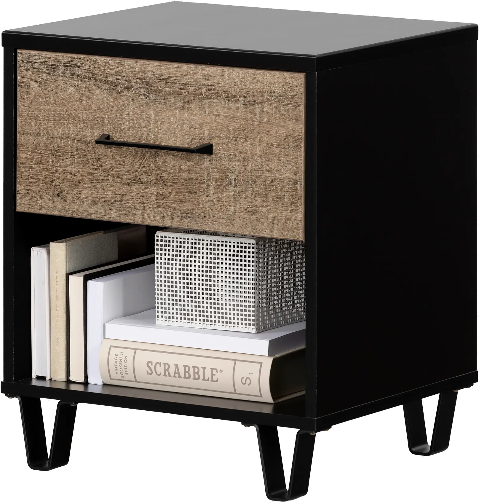 13482 Arlene Weathered Oak and Matte Black Nightstand - South Shore-1