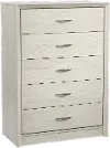 Newport Contemporary White Washed Oak Five Drawer Tall Dresser