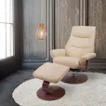 Genoa Scandinavian Cream Leather Recliner with Ottoman