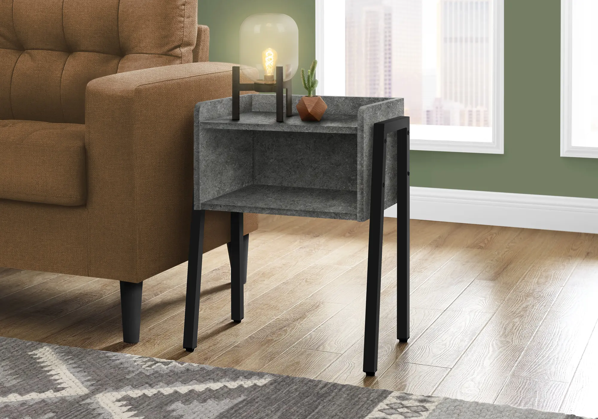 Industrial Gray Stone-Look Storage Cubby Accent Table-1