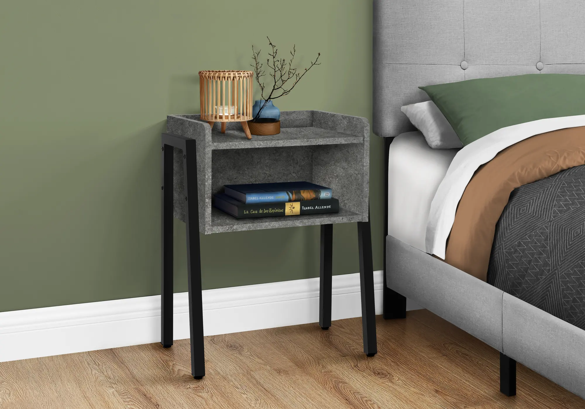Industrial Gray Stone-Look Storage Cubby Accent Table-2