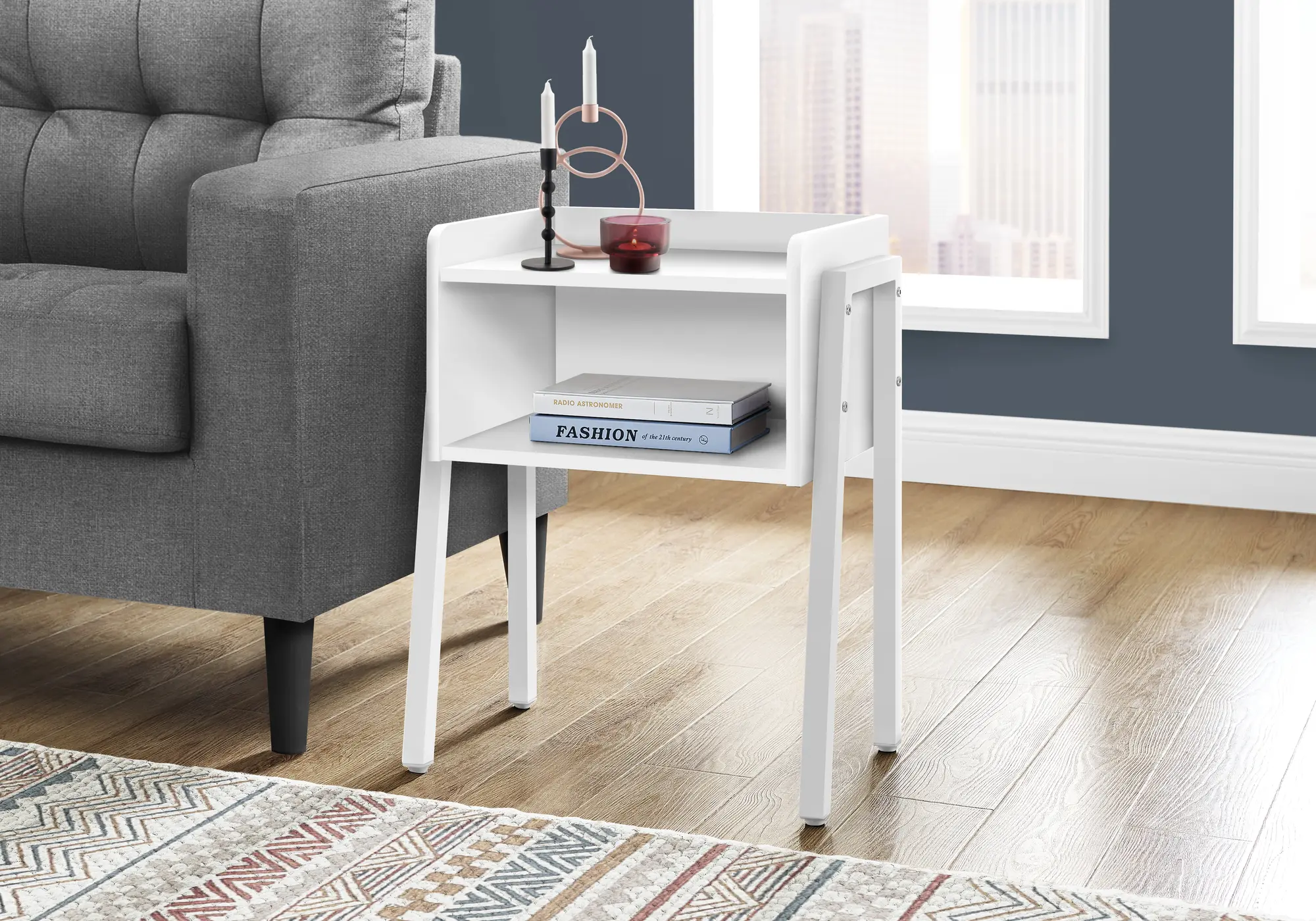 Industrial White Storage Cubby Accent Table-1