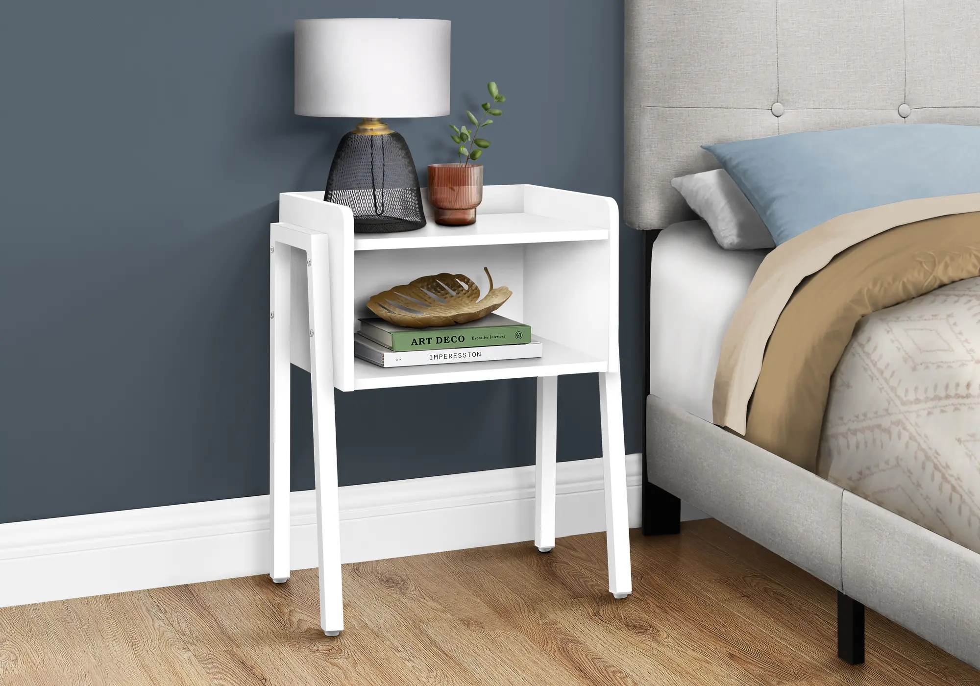 Industrial White Storage Cubby Accent Table-2