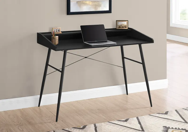 Mid-Century Modern 48 Inch Black Computer Desk