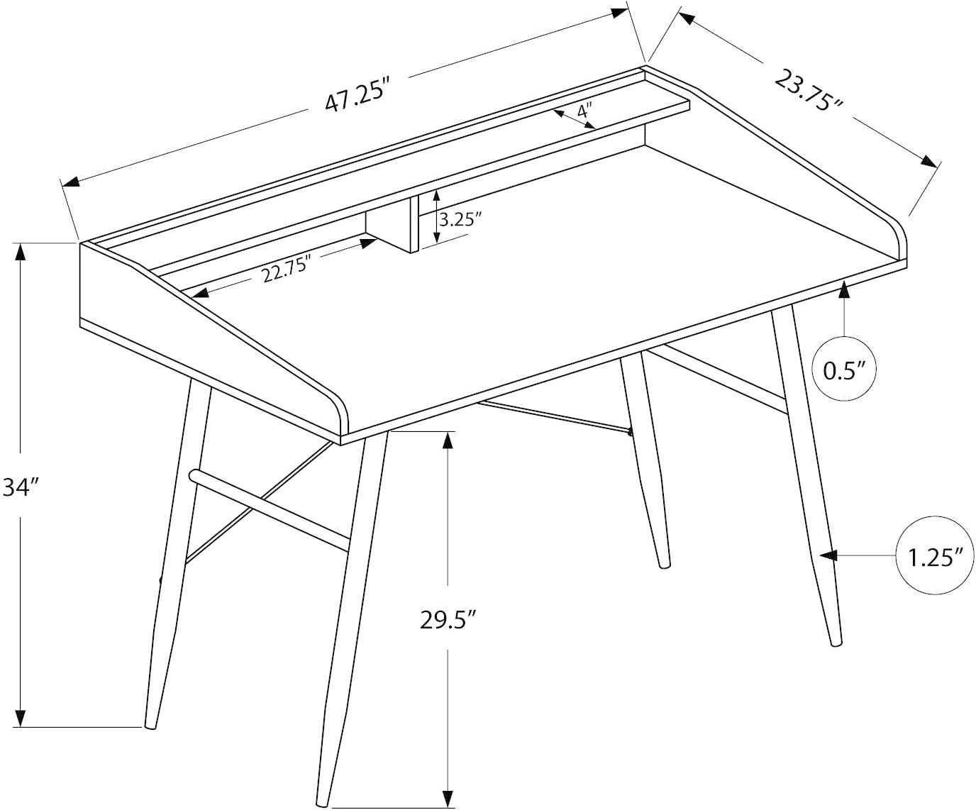 Mid-Century Modern 48 Inch Brown Computer Desk-5