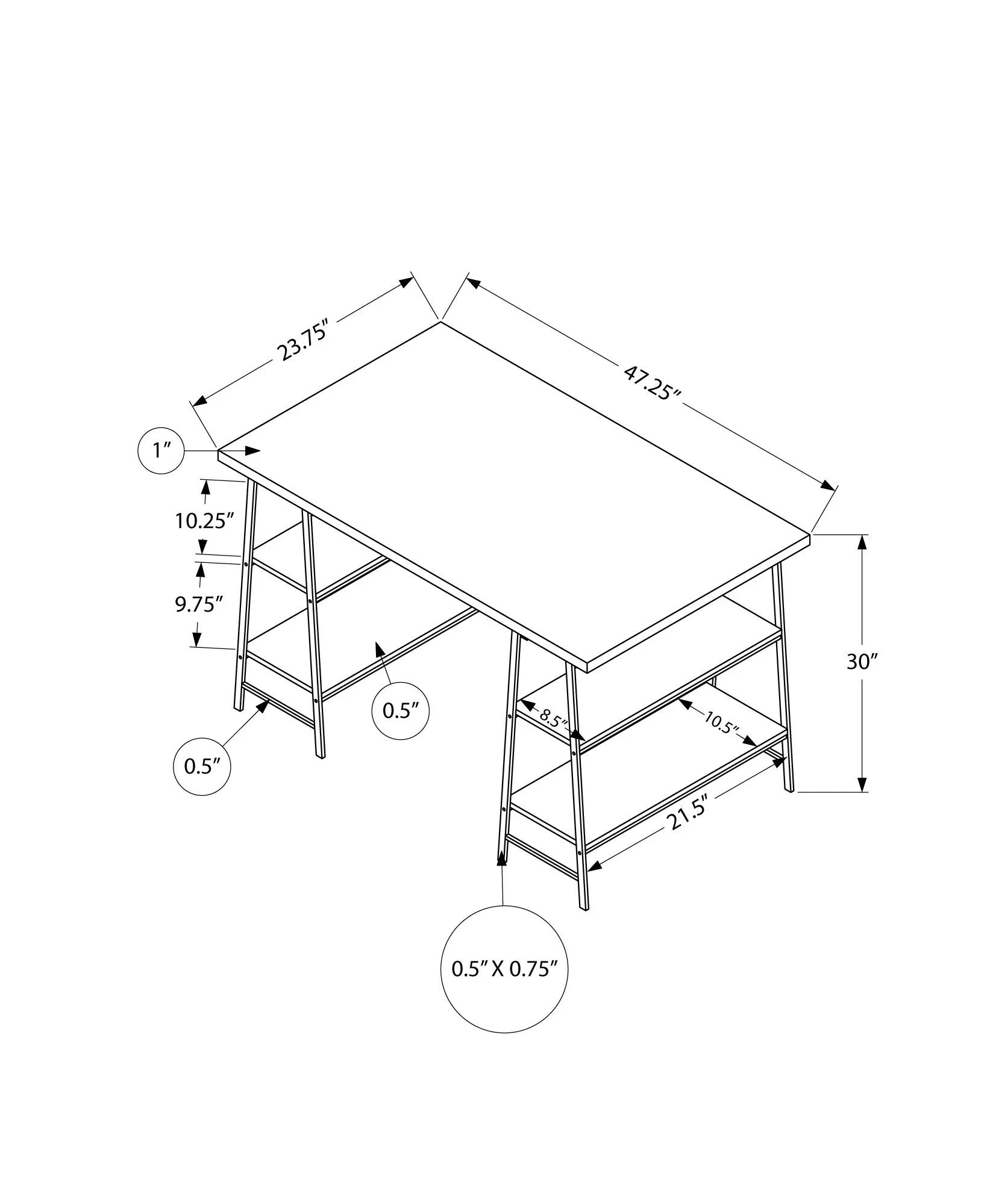 Industrial 48 Inch Black Faux Marble Computer Desk-5