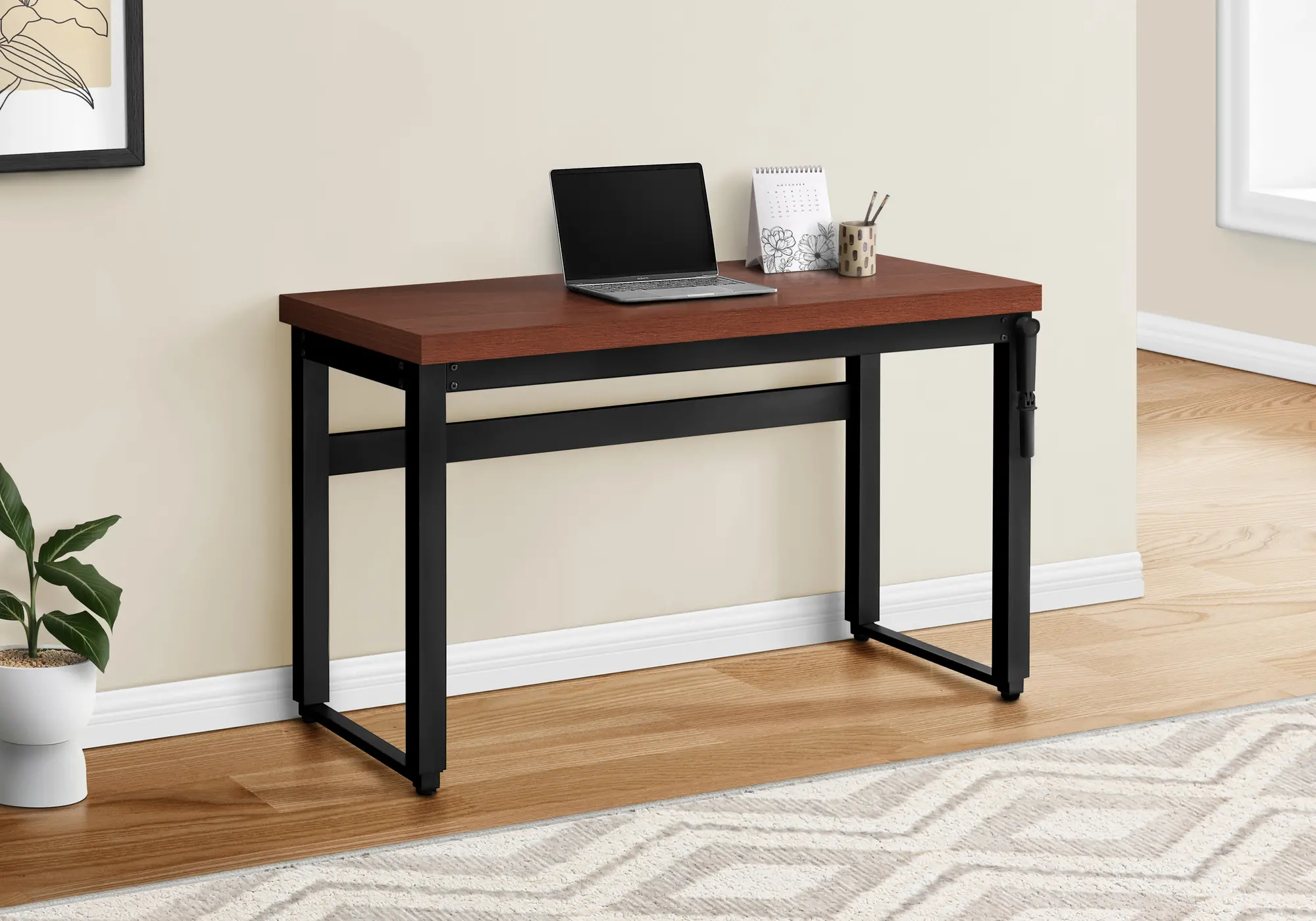 I 7676 Contemporary 48 Inch Cherry Adjustable Height Computer Desk-3