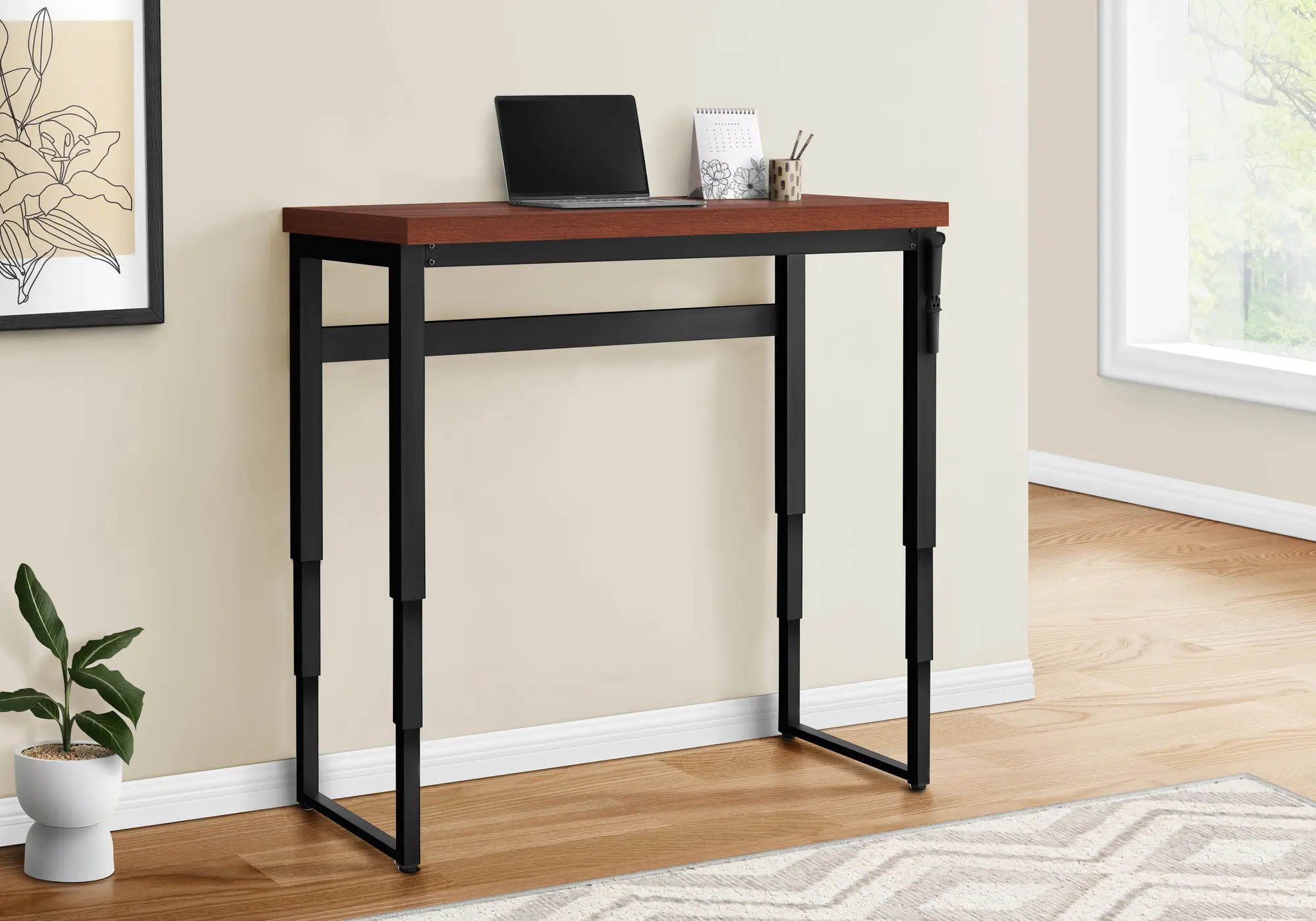 I 7676 Contemporary 48 Inch Cherry Adjustable Height Computer Desk-6
