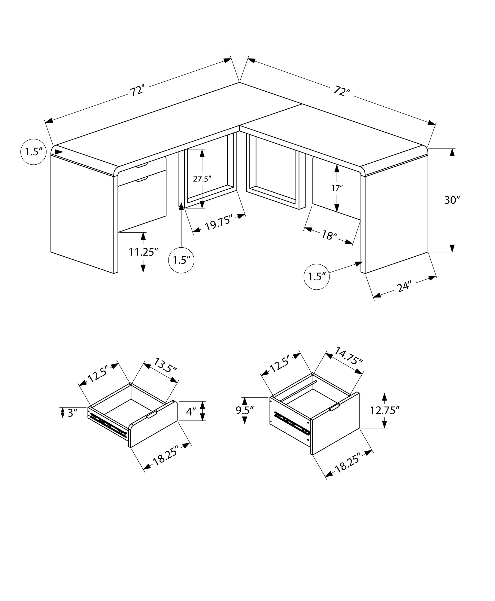 Modern 72 Inch Glossy White Computer L-Desk-8