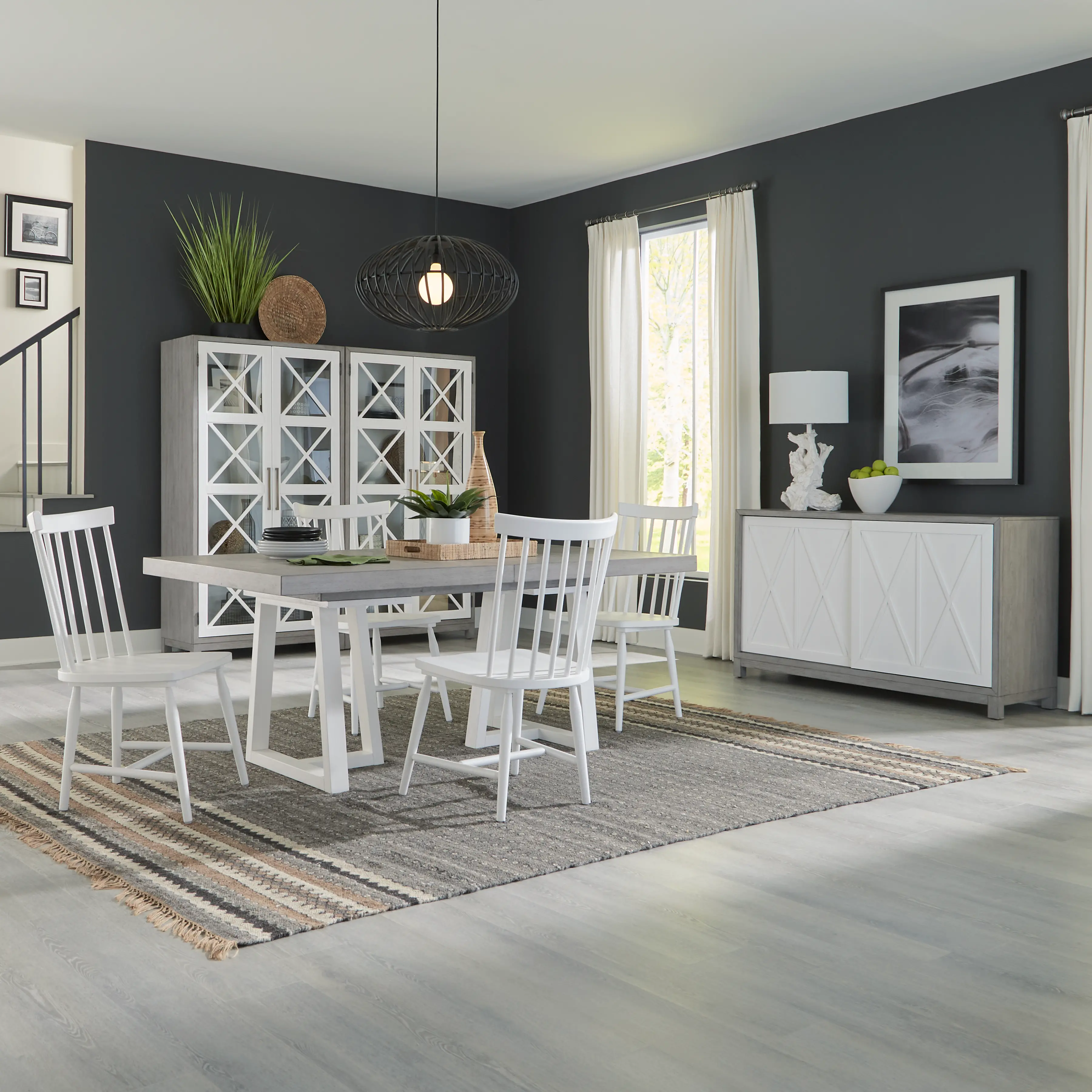 5PC:499-DINING Palmetto Heights White and Gray 5 Piece Dining Set-2