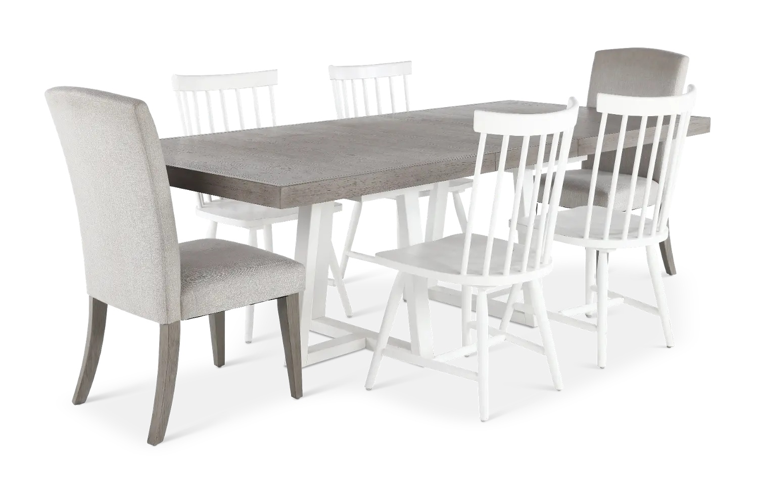 7PC:499-DINING Palmetto Heights White and Gray 7 Piece Dining Set-1