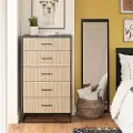 Kelly Transitional Rattan and Black Oak 5-Drawer Dresser