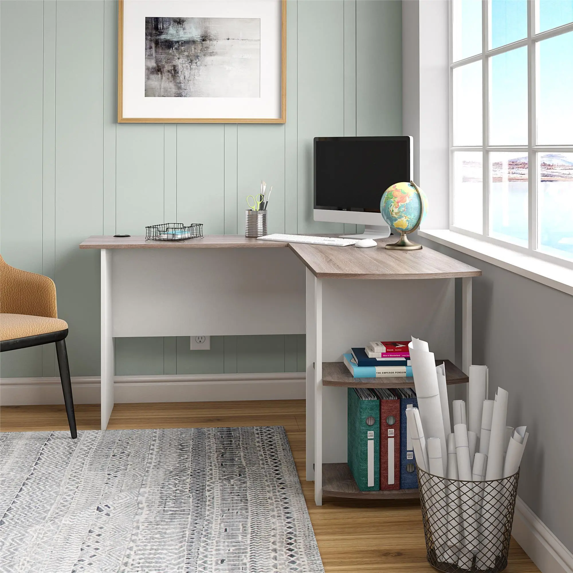 Dakota Traditional White L-Desk with Bookshelves-2