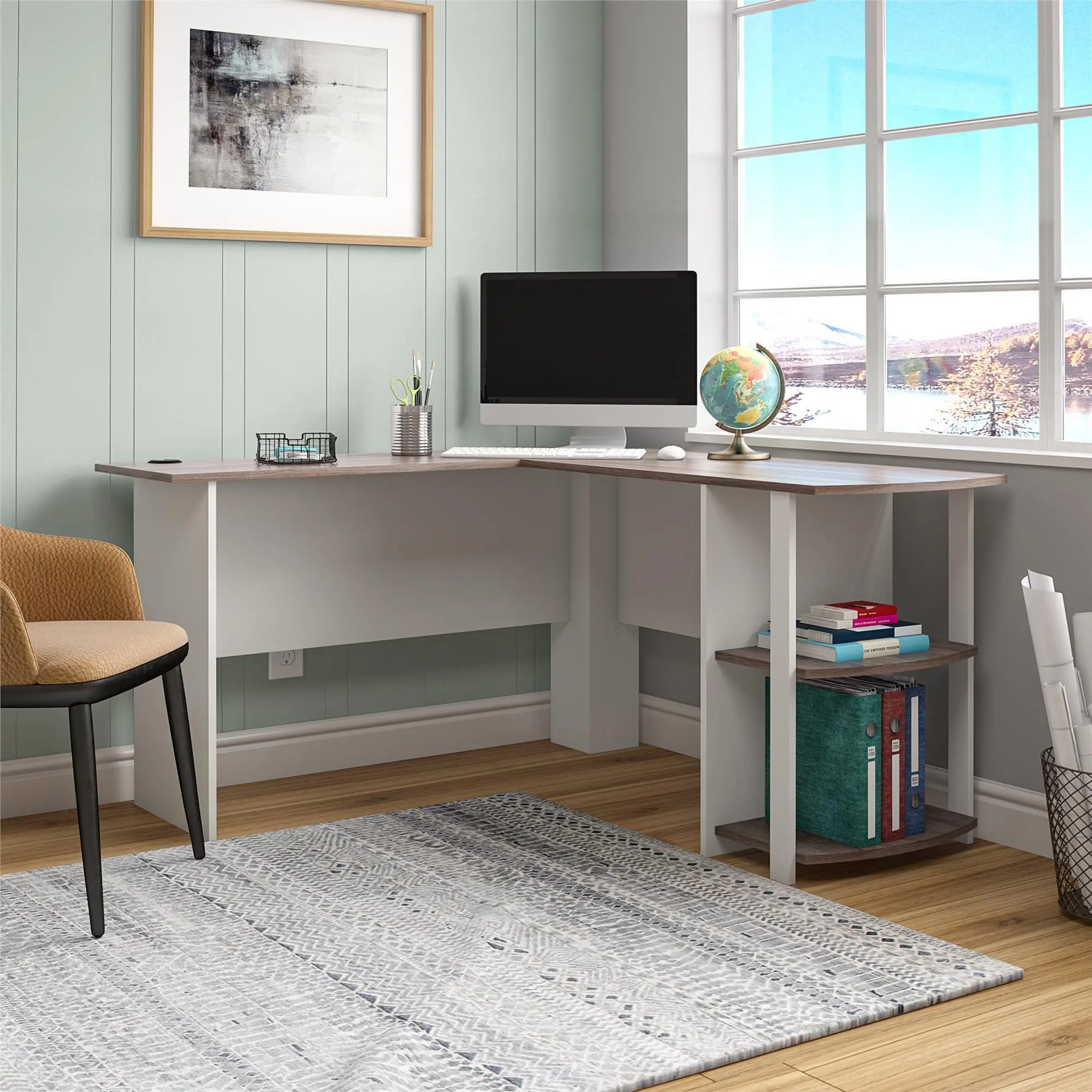 Dakota Traditional White L-Desk with Bookshelves-3