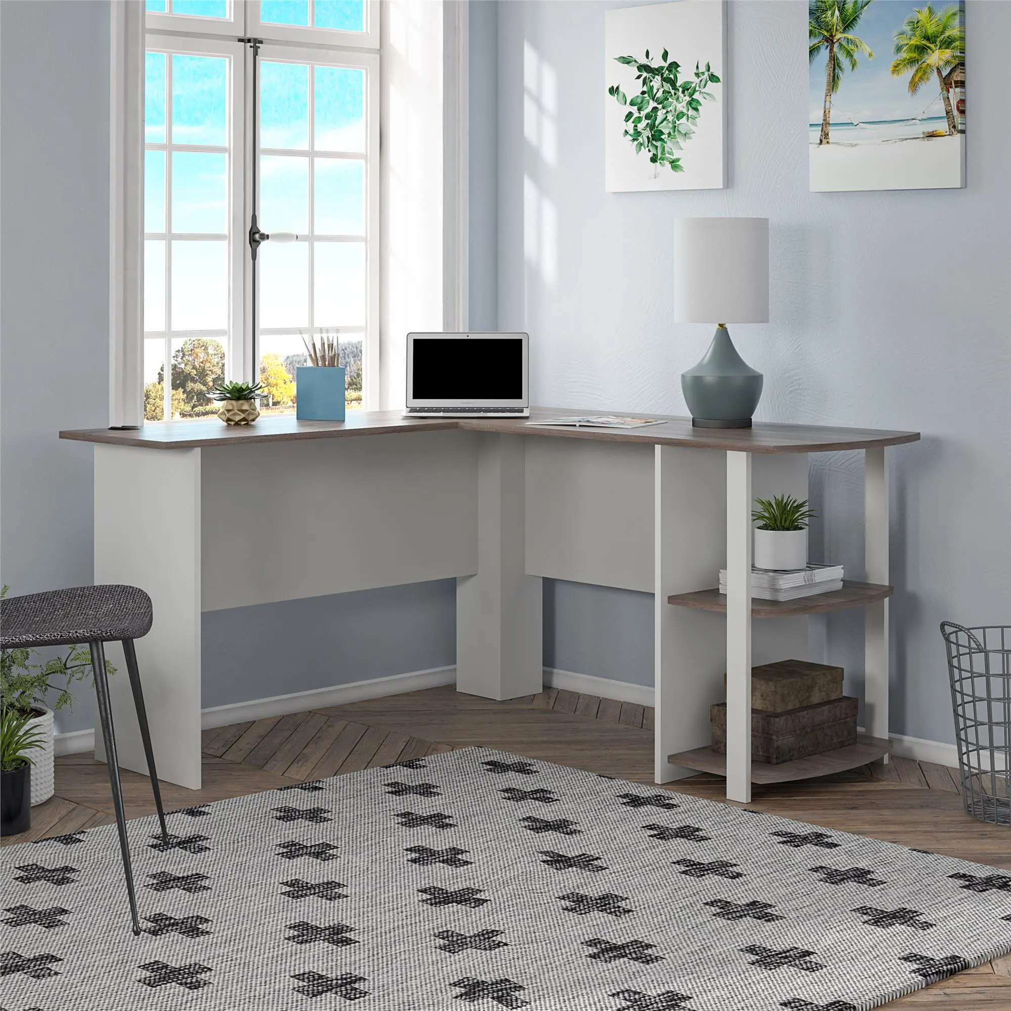 Dakota Traditional White L-Desk with Bookshelves-4