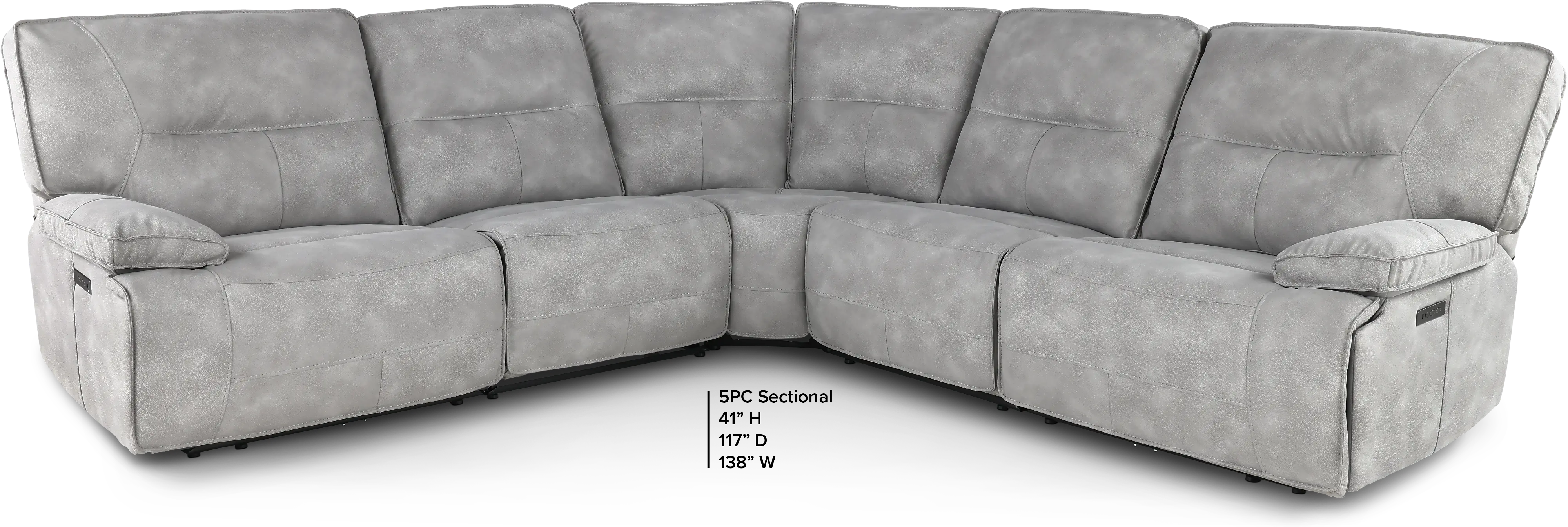 Spartacus Sky Gray 5-Piece Power Reclining Sectional-3