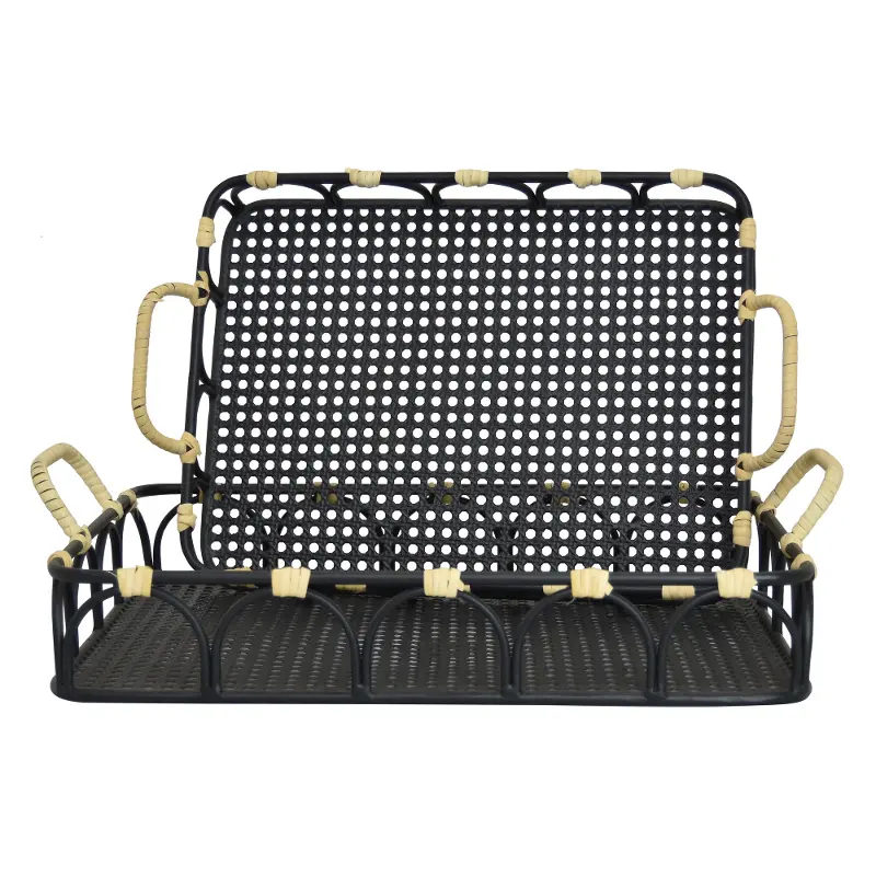 Medium Black Metal Tray with Handles