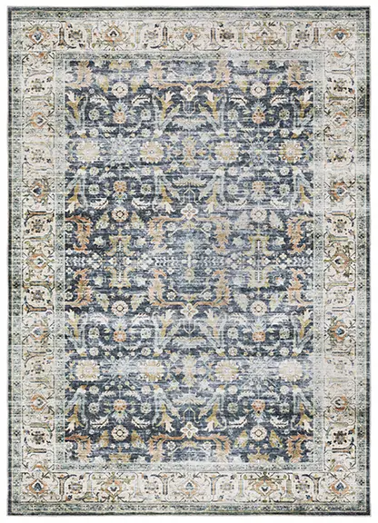 Charleston 8 x 10 Blue Border Washable Area Rug-1