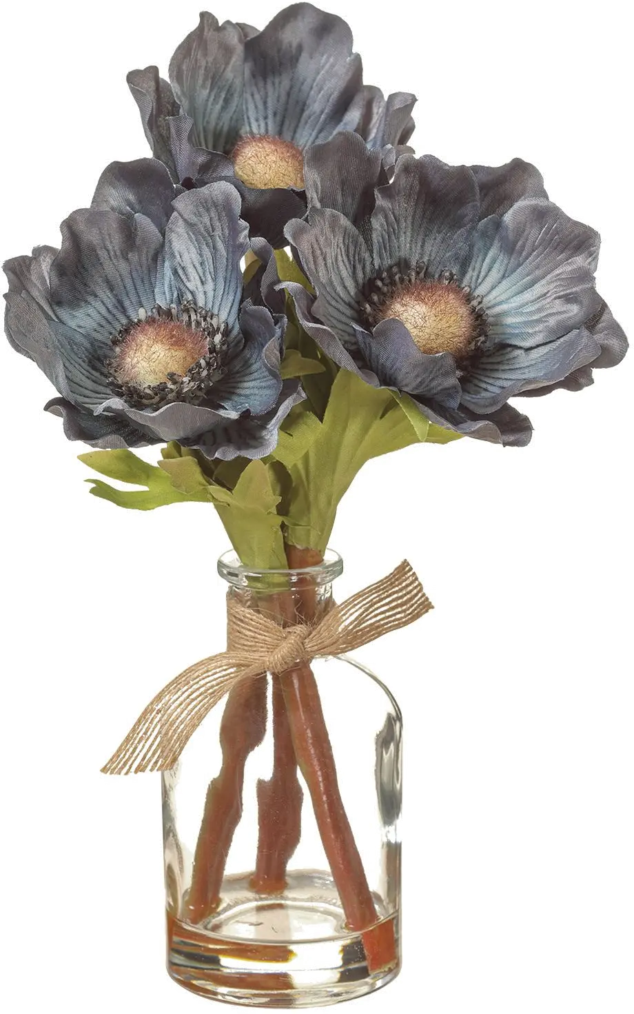 8.5 Inch Blue Anemone In Glass Vase-1