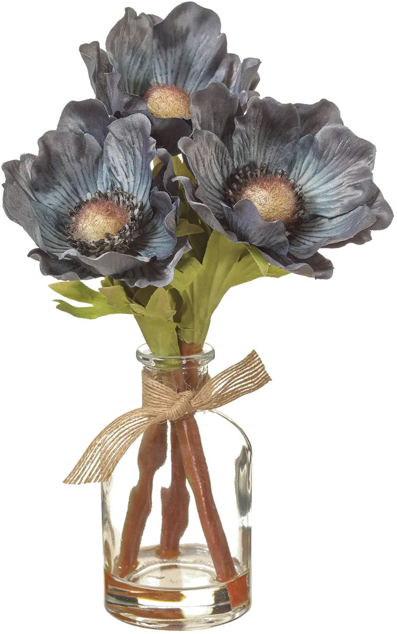 8.5 Inch Blue Anemone In Glass Vase