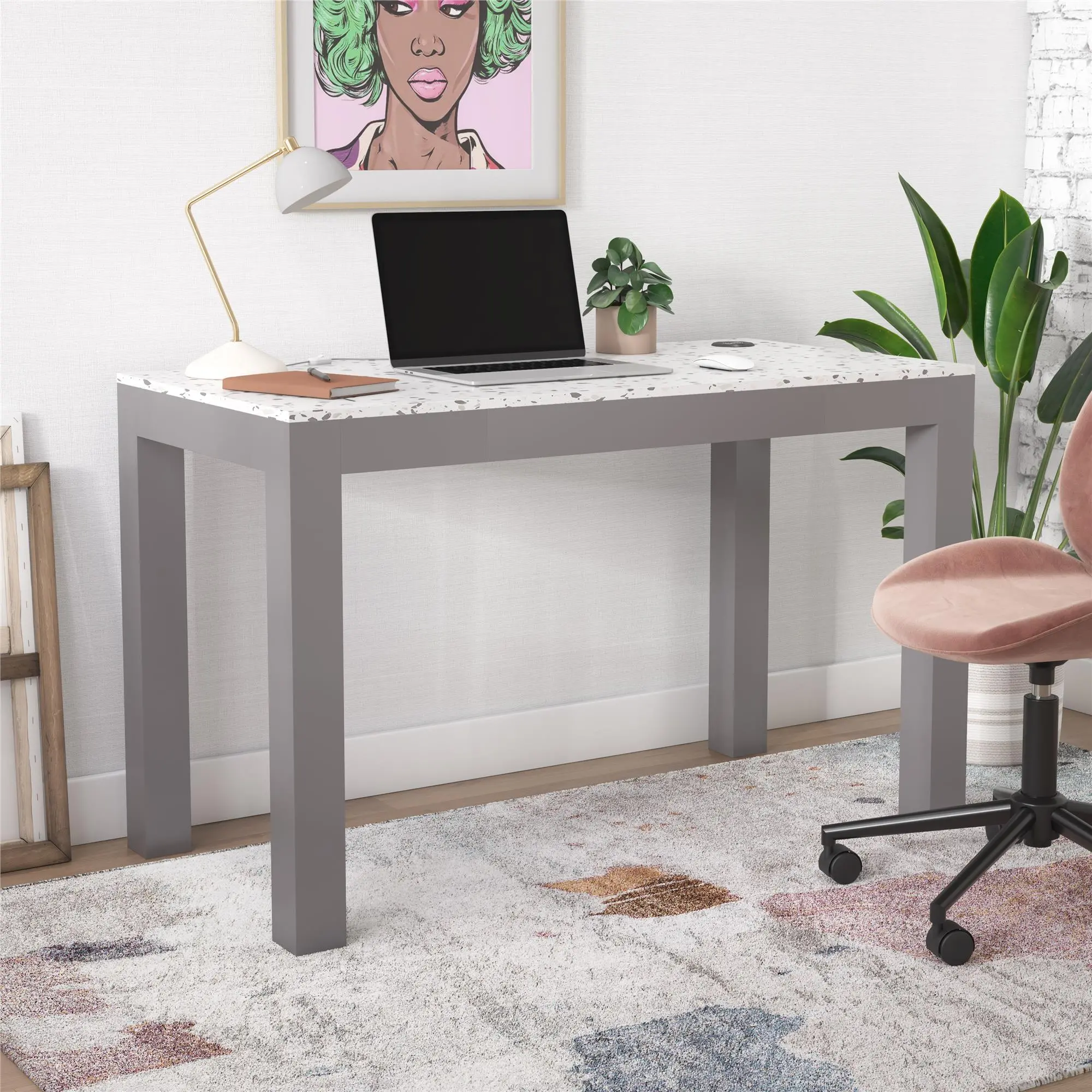 Astor Gray Desk with Wireless Charger-2