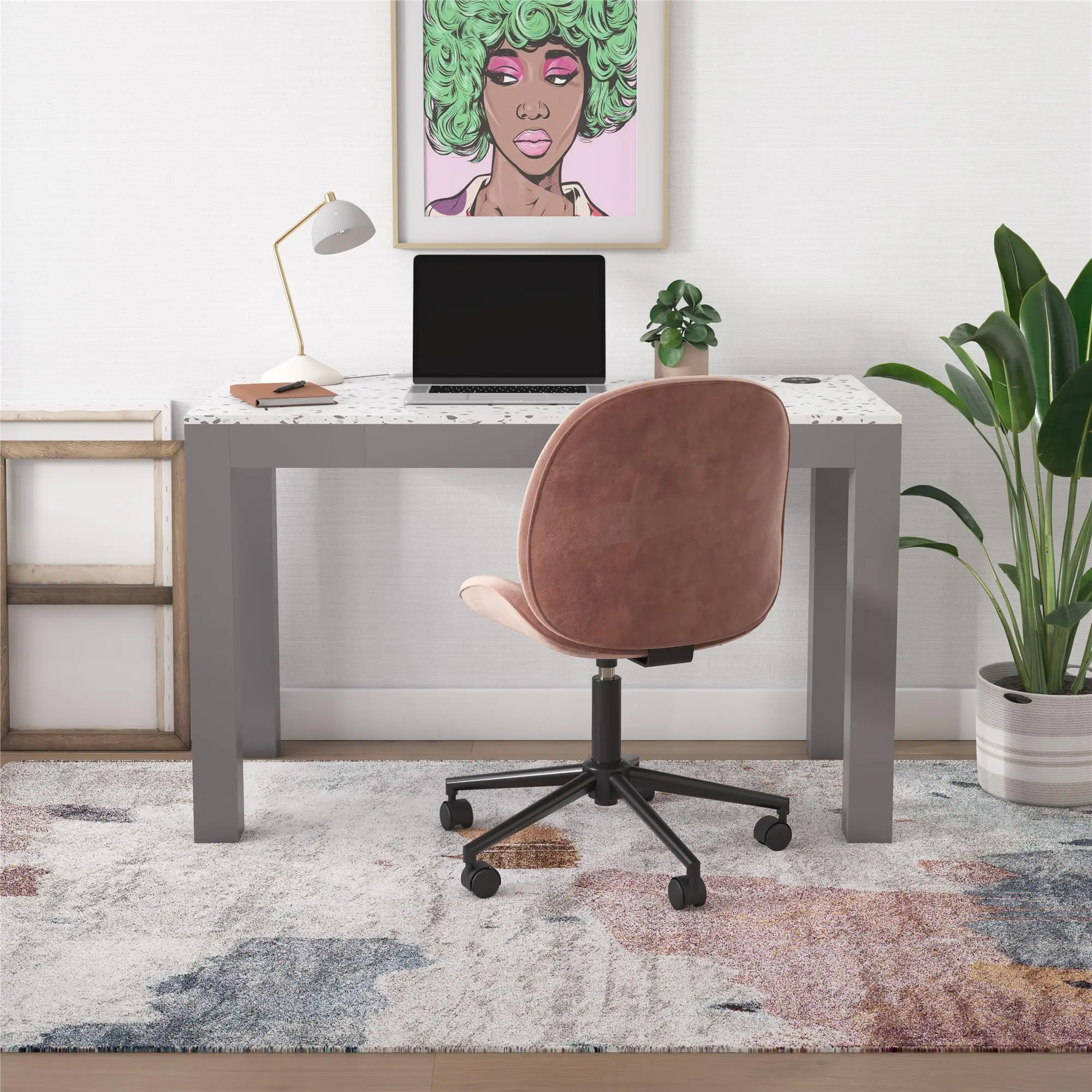 Astor Gray Desk with Wireless Charger-4