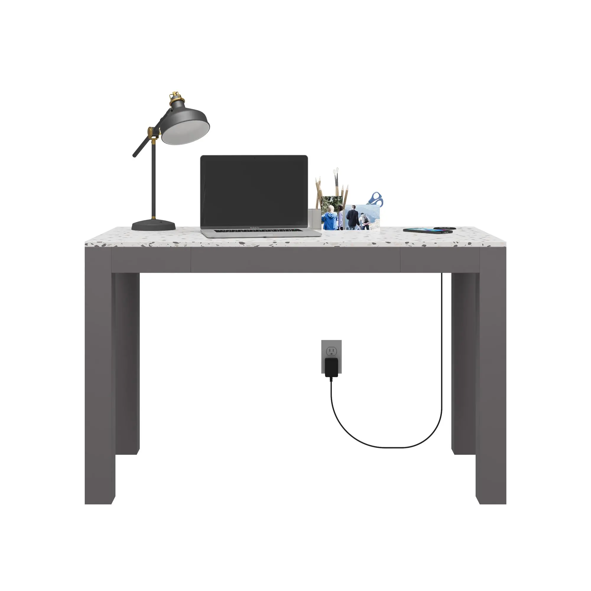 Astor Gray Desk with Wireless Charger-1