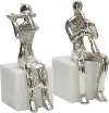 Silver Metal Musicians on Marble Base Sculpture