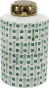 9  Ceramic Green and White Jar With Lid