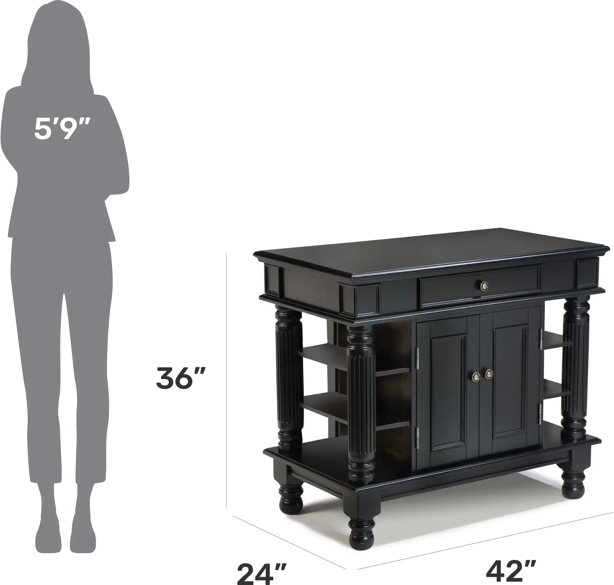 5092-94 Americana Black Kitchen Island with Shelves-2