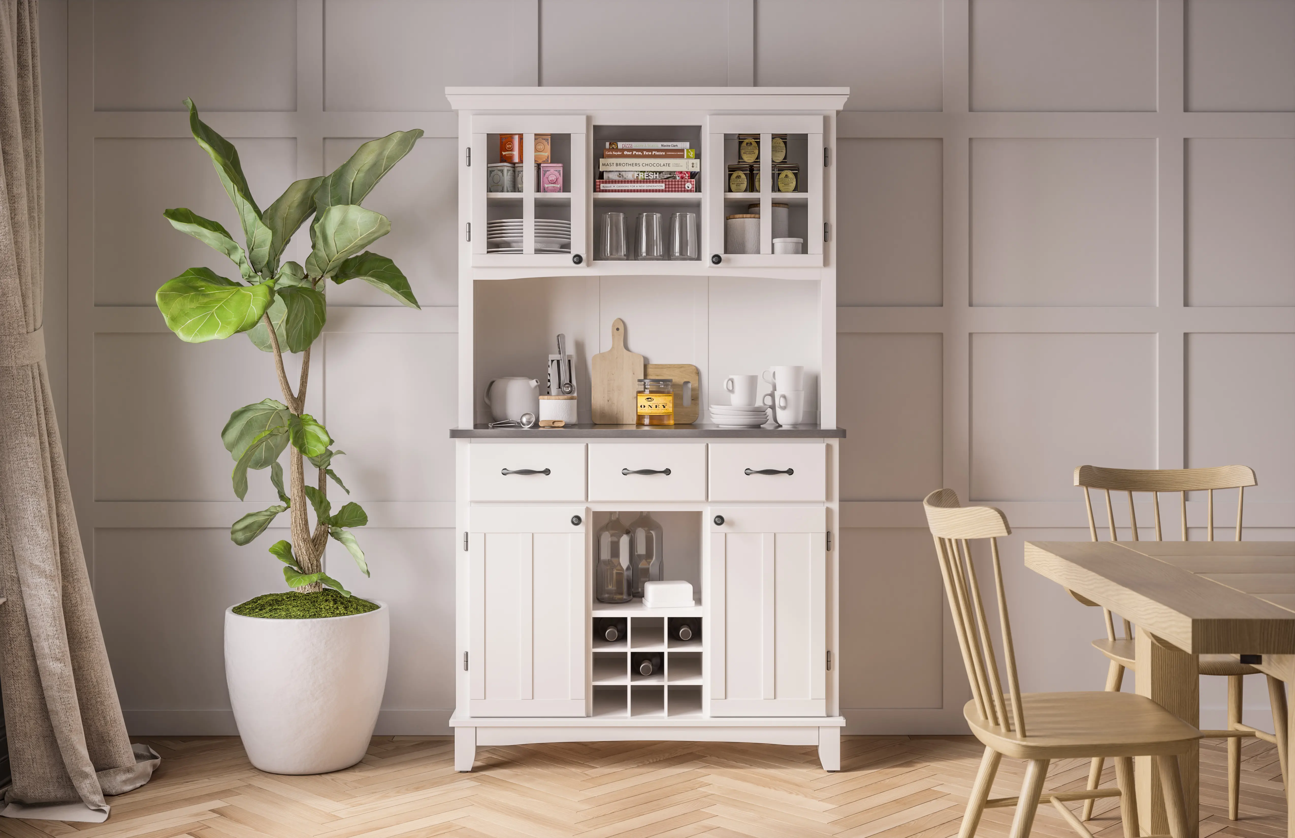 5100-0023-22 Homestyles Off-White with Stainless Steel top Buffet with Hutch-1