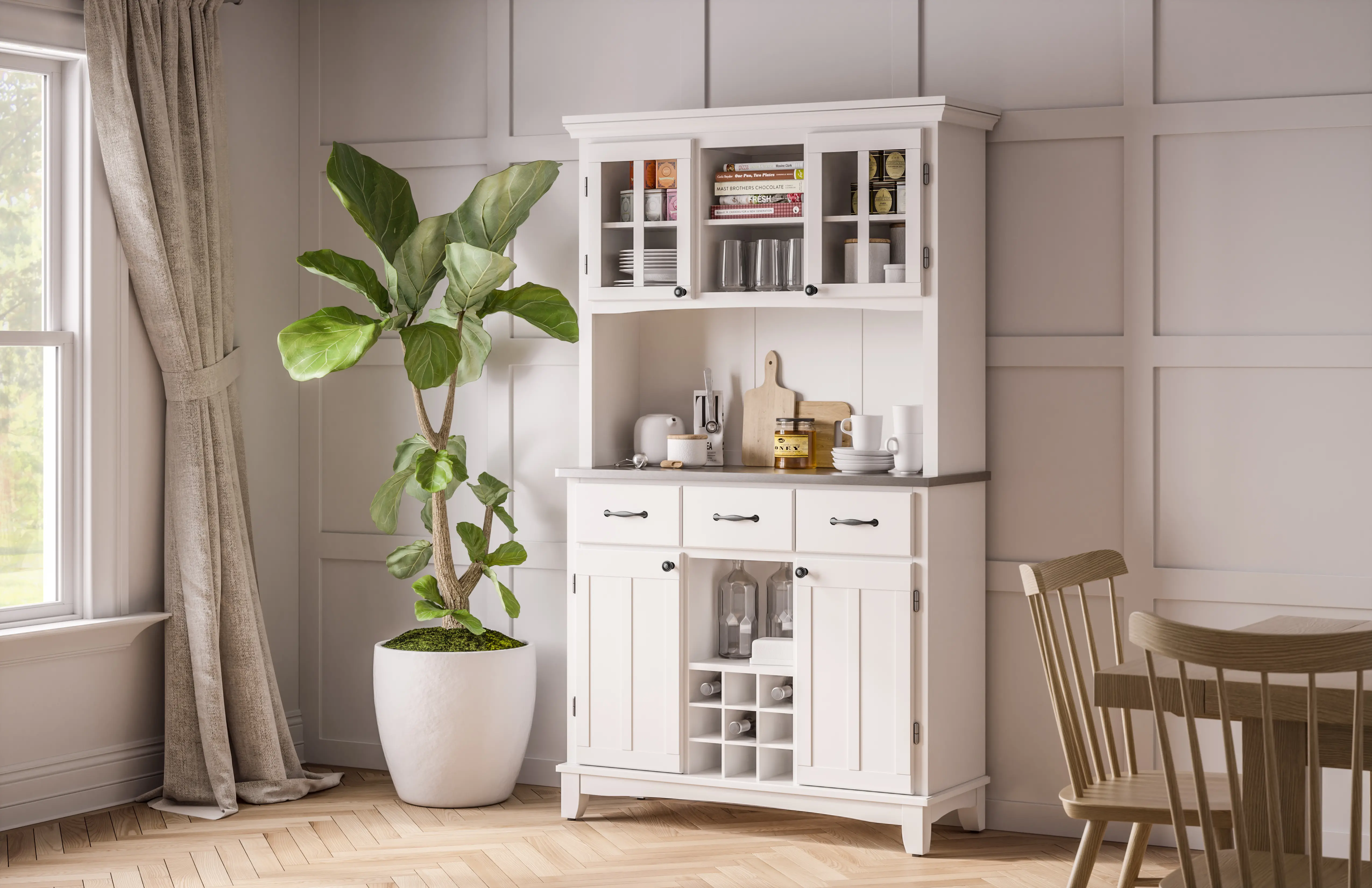 5100-0023-22 Homestyles Off-White with Stainless Steel top Buffet with Hutch-2