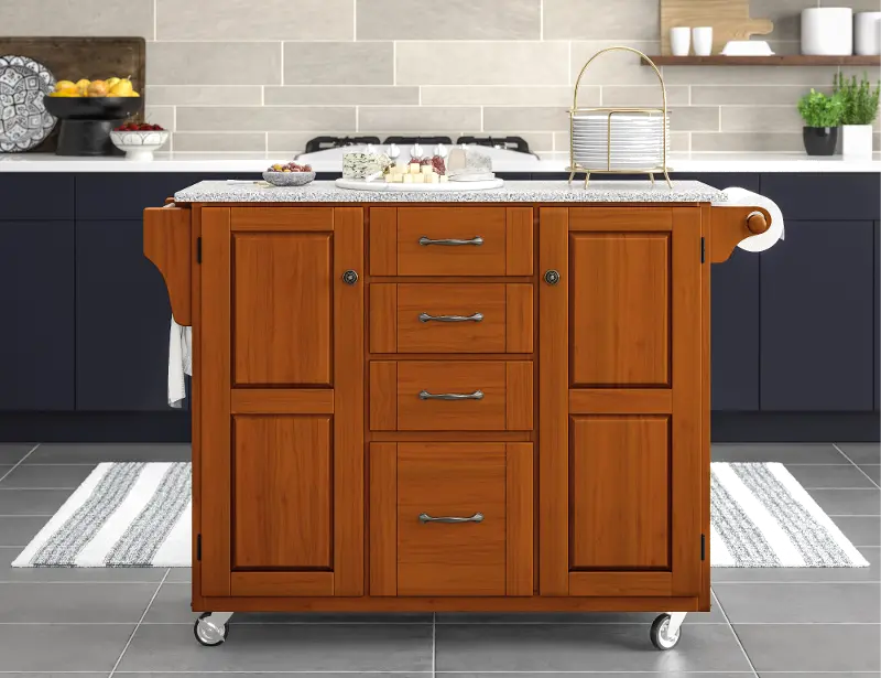 Create-A-Cart Brown Kitchen Cart with Granite Top