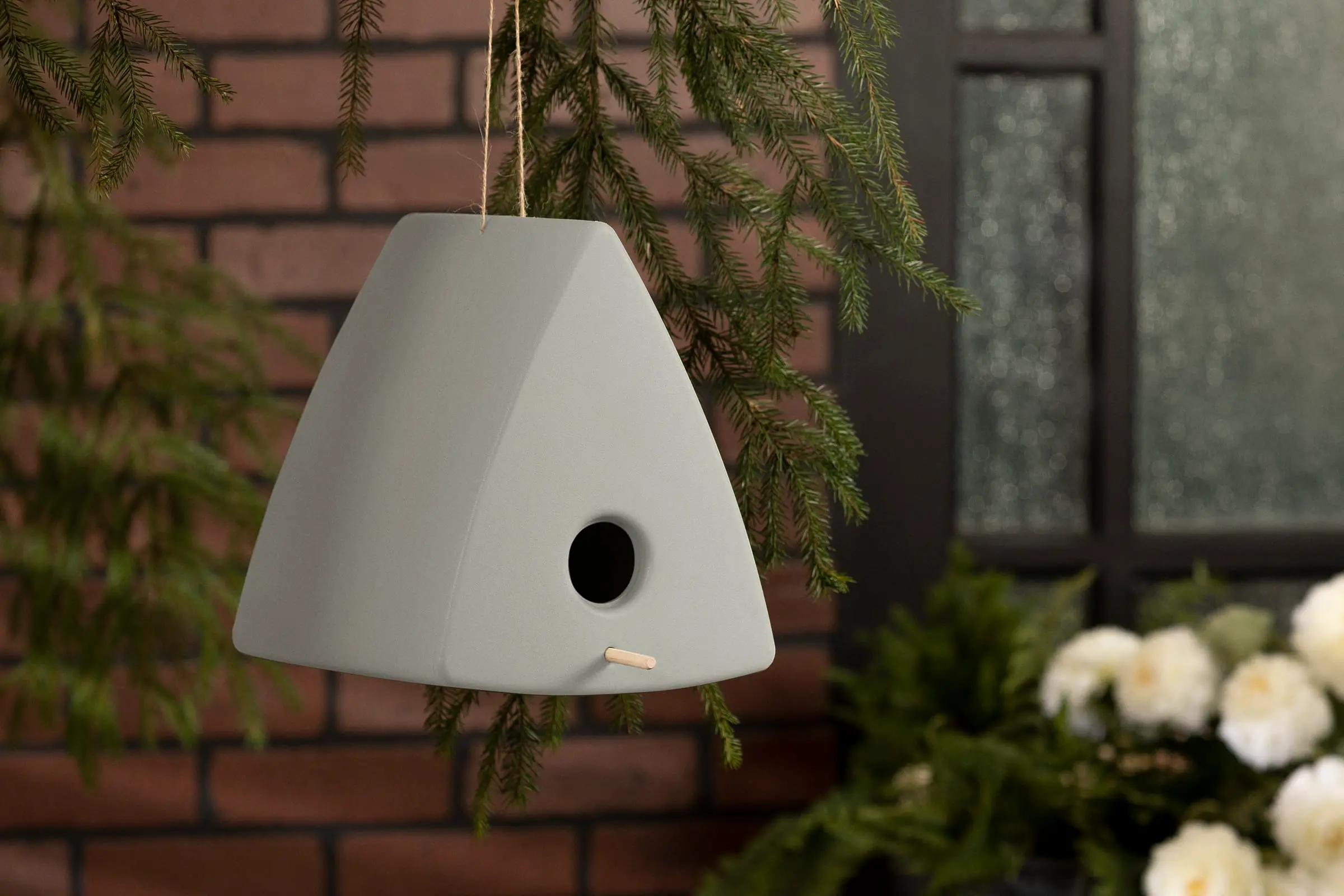 14246 Dalya Greige Triangle Decorative Birdhouse - South Shore-3